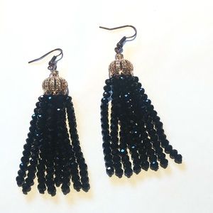 Black/Antique Rose Gold Crystal Tassel Earrings